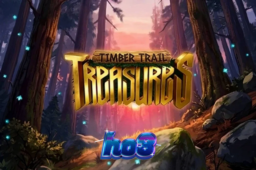 Pemandangan hutan mistis dengan simbol penebang kayu di slot Timber Trail Treasures